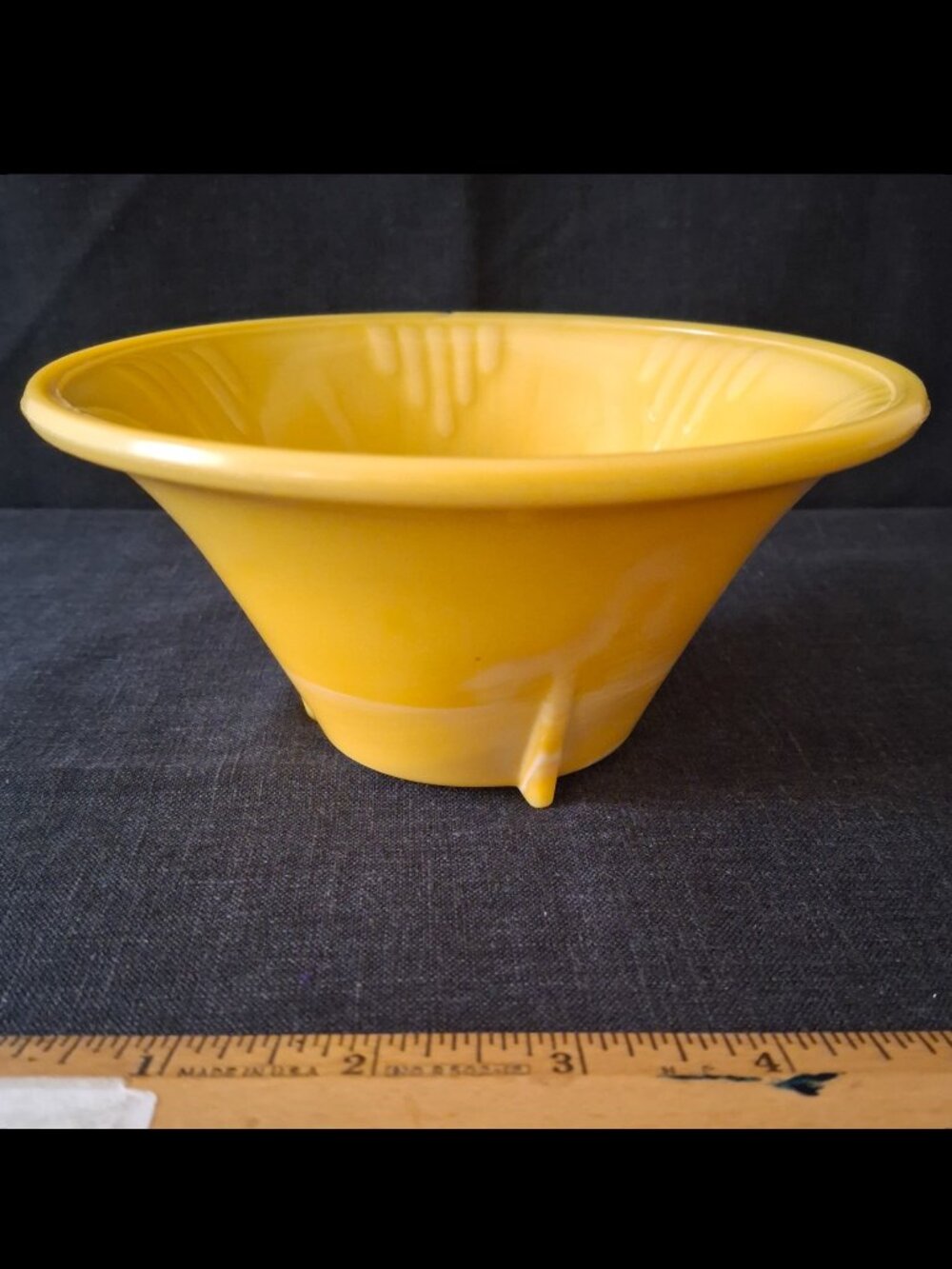 Vintage Akro Agate Glass Footed Bowl Yellow Graduated Darts Number 340 Art Deco